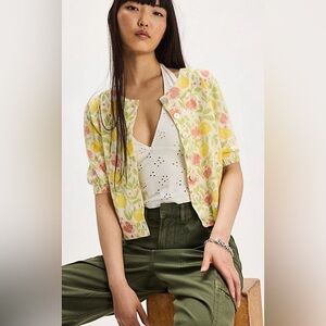 Free People Isla Patterned Cardi In Lemon Combo Size Medium